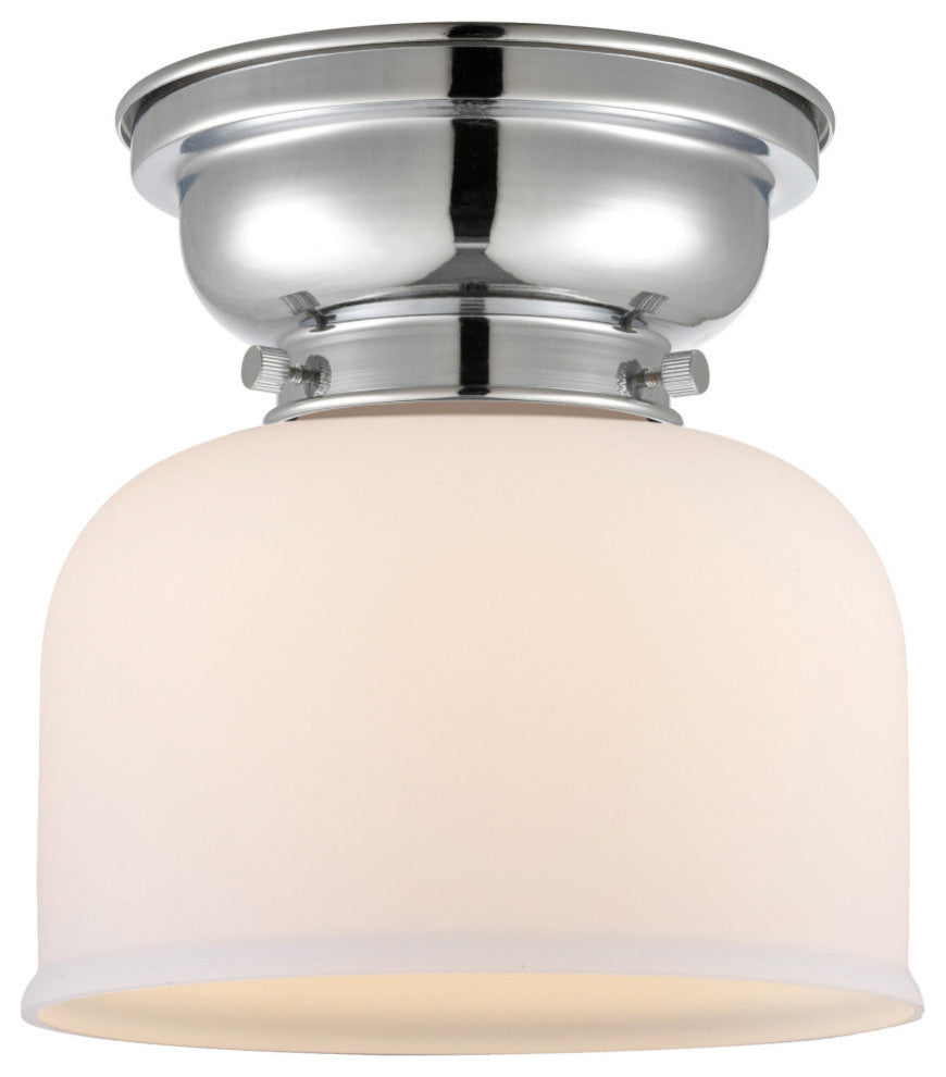 Large Bell 1-Light Flush Mount, Polished Chrome, Matte White