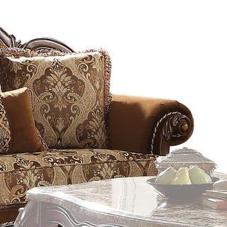 ACME Jardena Loveseat with 4 Pillows, Fabric and Cherry Oak