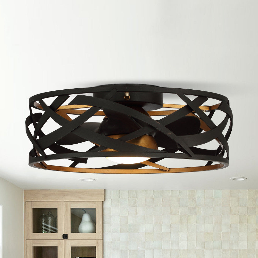 21 in Indoor Black Industrial LED Caged Ceiling Fan With Remote