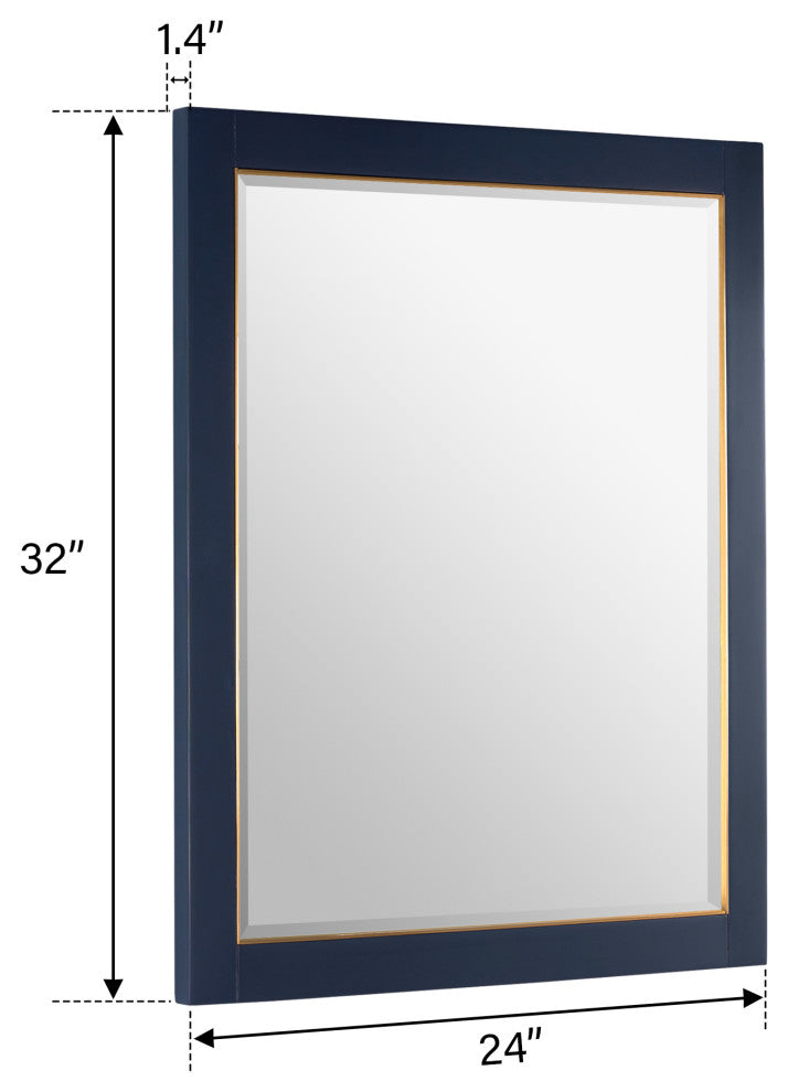 Solid Wood Beleved Edge Rectangular Framed Bathroom Wall Vanity Mirror, Navy Blue, 24"?x32"
