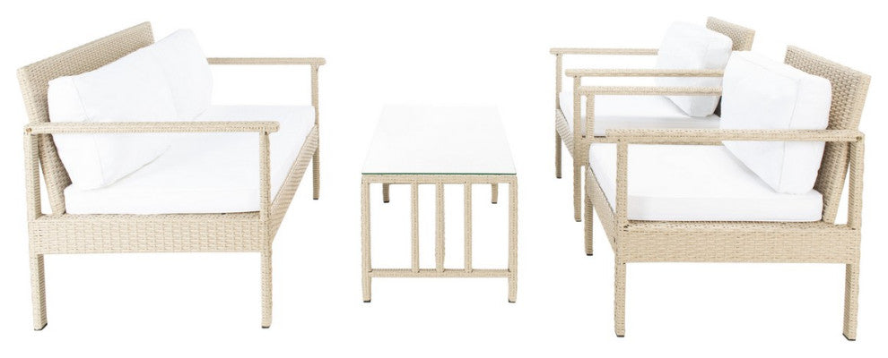 Safavieh Outdoor Garnen 4 Piece Living Set Beige/White Cushion