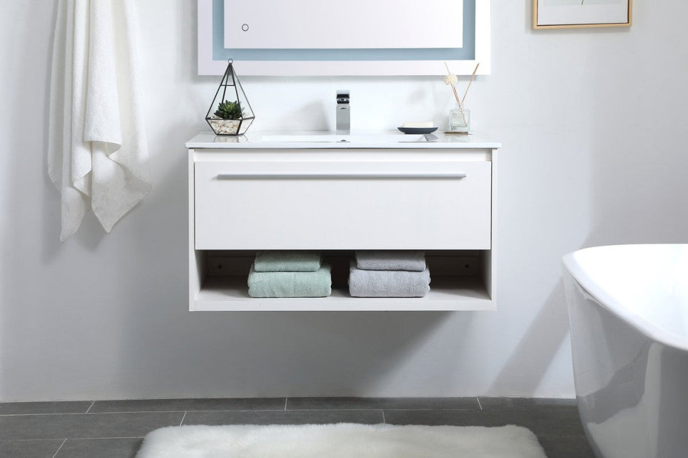 36" Single Bathroom Floating Vanity, White