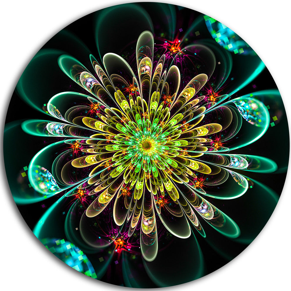 Perfect Shiny Fractal Flower In Green, Floral Round Wall Art, 11"