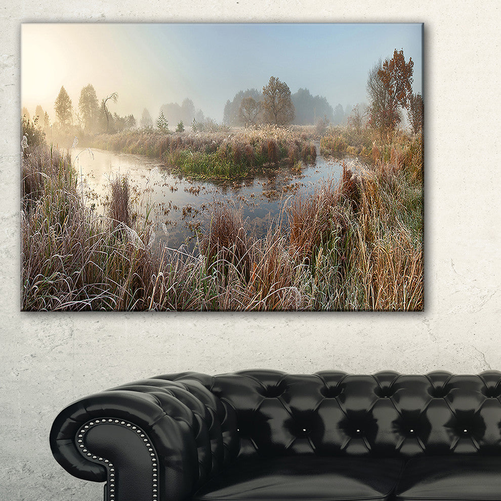 "Frosty Grass Aside River Panorama" Landscape Wall Art, 1 Panel, 60"x28"