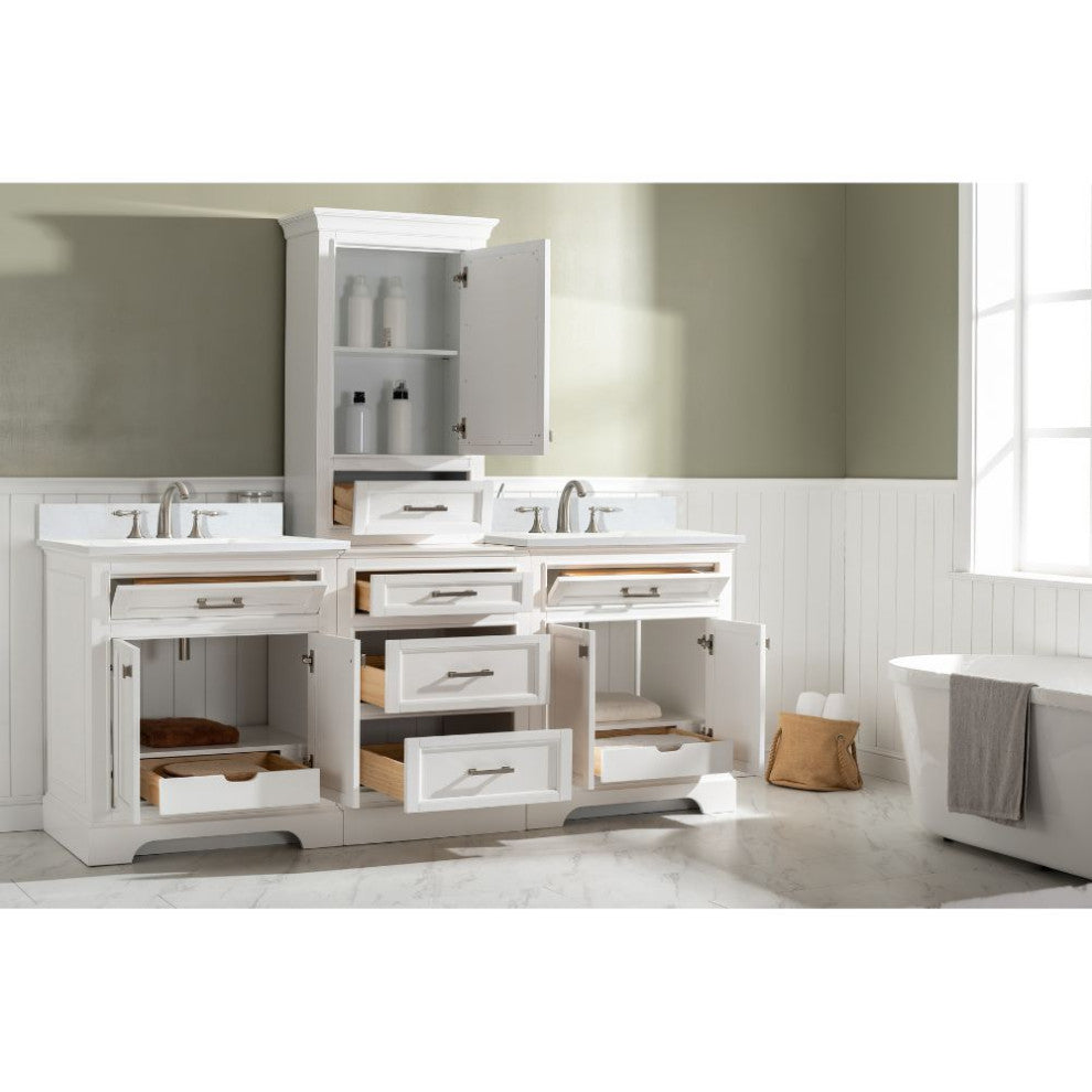 Milano Transitional White 96" Double Sink Bathroom Vanity Modular Set