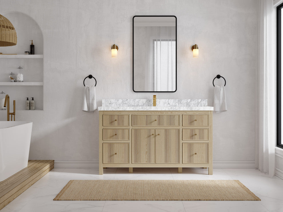 Sonoma Oak 60 Single Bathroom Vanity with 2" Carrara Marble
