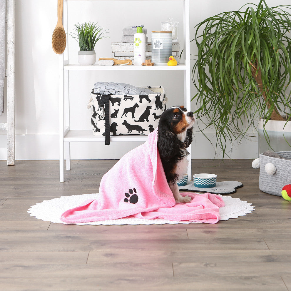Pink Embroidered Paw Pet Towel
