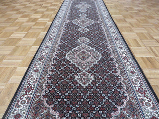 2'9x10 Handmade Fine Black Mahi Tabriz Persian Rug Wool & Silk