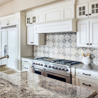 Kings Aurora Encaustic Ceramic Floor and Wall Tile, Blue