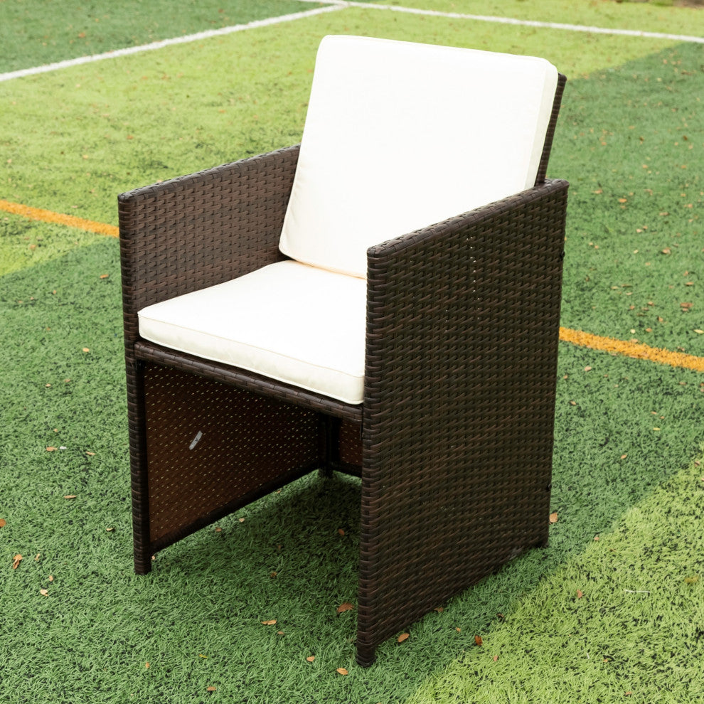 9 Pieces Outdoor Patio Rattan Dining Set Outdoor Space Saving Chairs With Glass