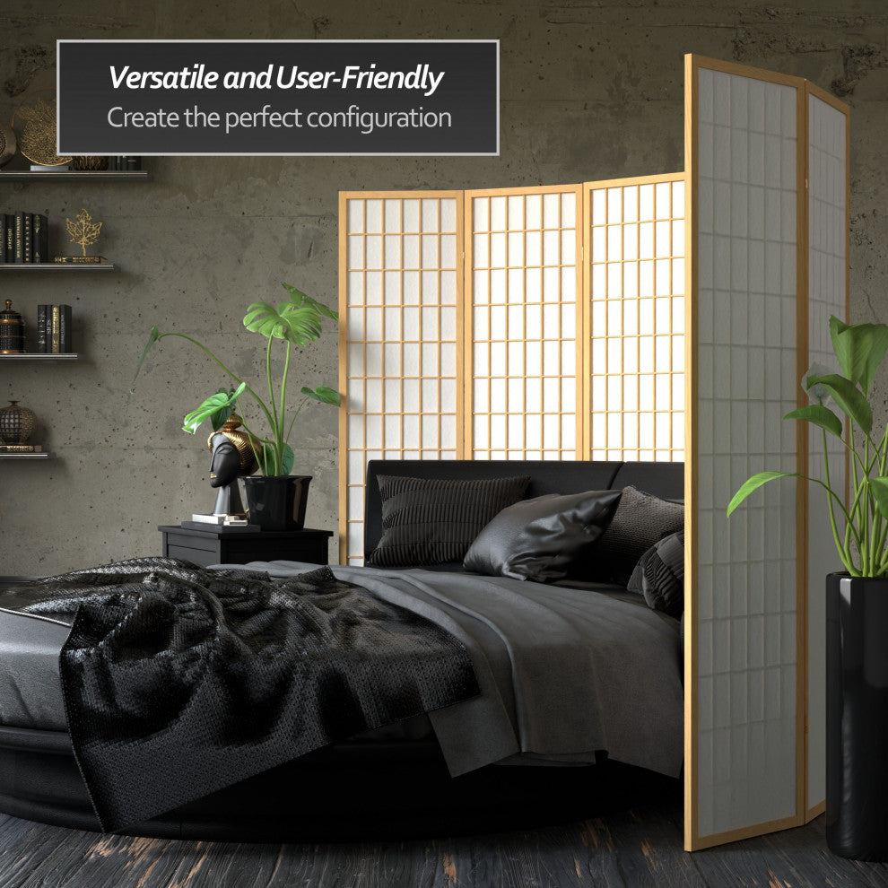 6' Tall Window Pane Shoji Screen, Natural, 6 Panels