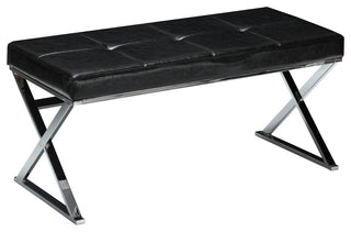 ZioMetal Entryway X- Bench, Leather Like Vinyl, Black
