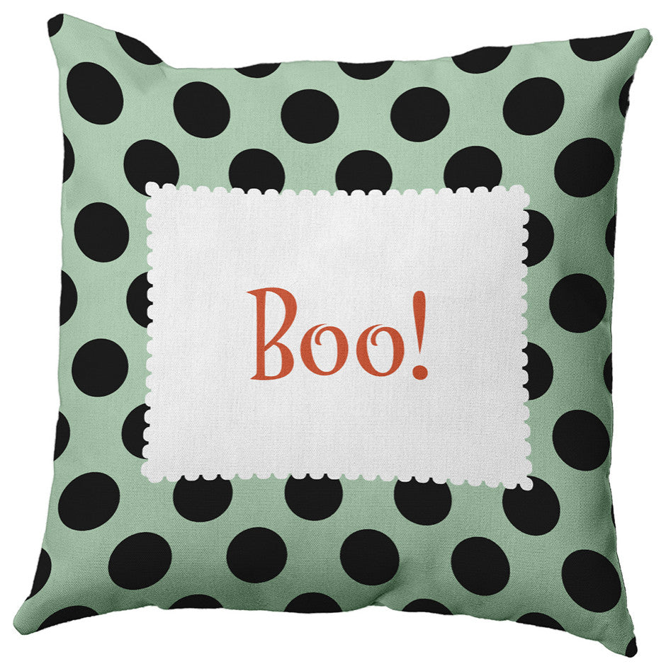 Halloween Boo Dots Accent Pillow, Mint Green, 18"x18"
