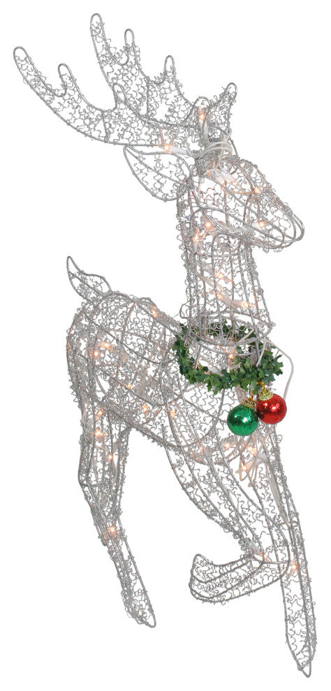 Pre-lit Glittered Prancing Reindeer Christmas Yard Art, Gold, 34", Silver
