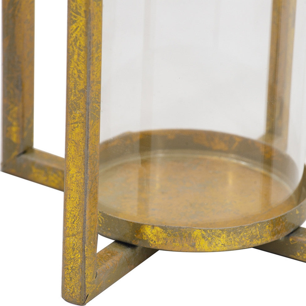Benzara 11" Lanterns, 3-Piece Set, Tea Light Glass Holders, Modern, Gold