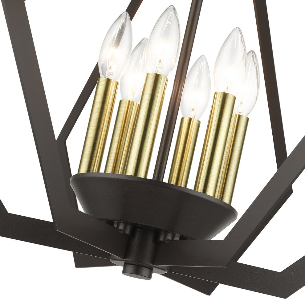 Prism 6-Light English Bronze Chandelier, Antique Brass Accents