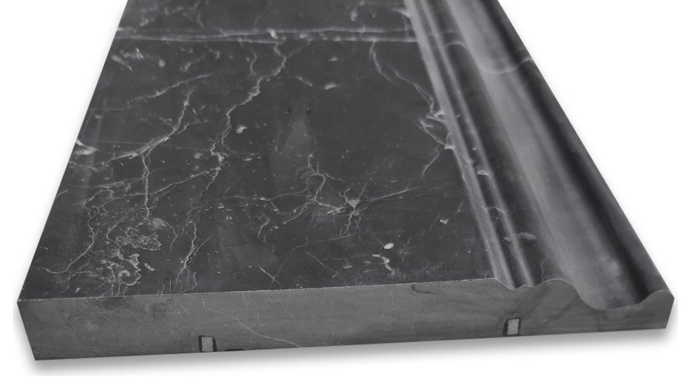 Nero Marquina Black Marble 6x12 Skirting Baseboard Trim Molding Honed, 1 piece