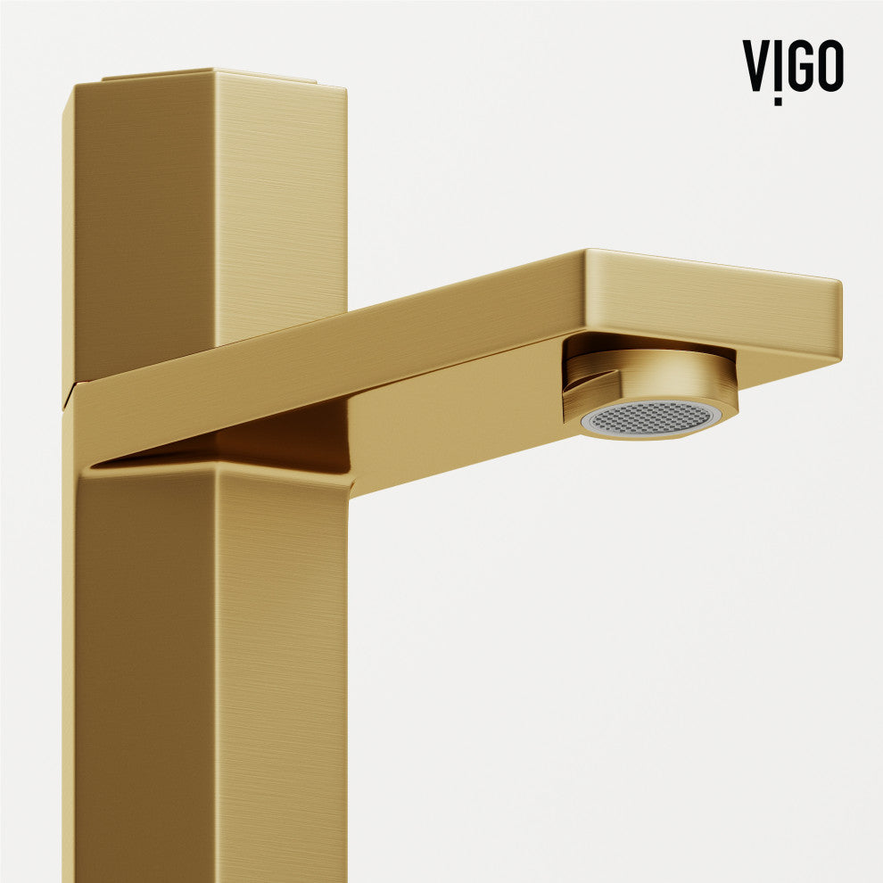 VIGO Nova 8" H Button Operated Single Hole Bathroom Faucet, Matte Brushed Gold, Without Extras