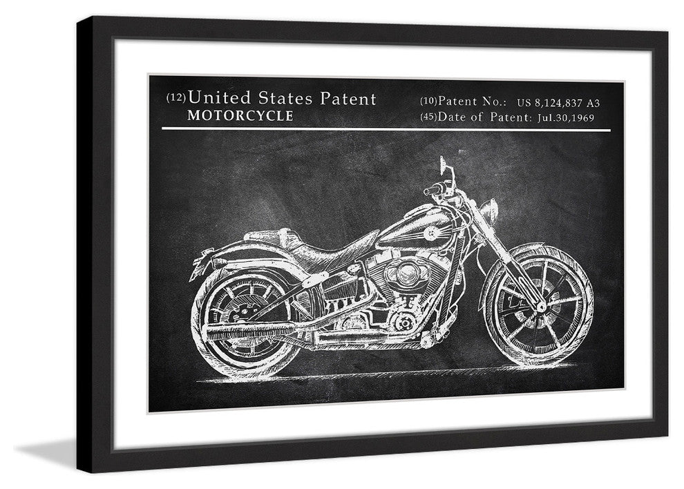 "Antique Motorcycle Design" Framed Painting Print, 18"x12"