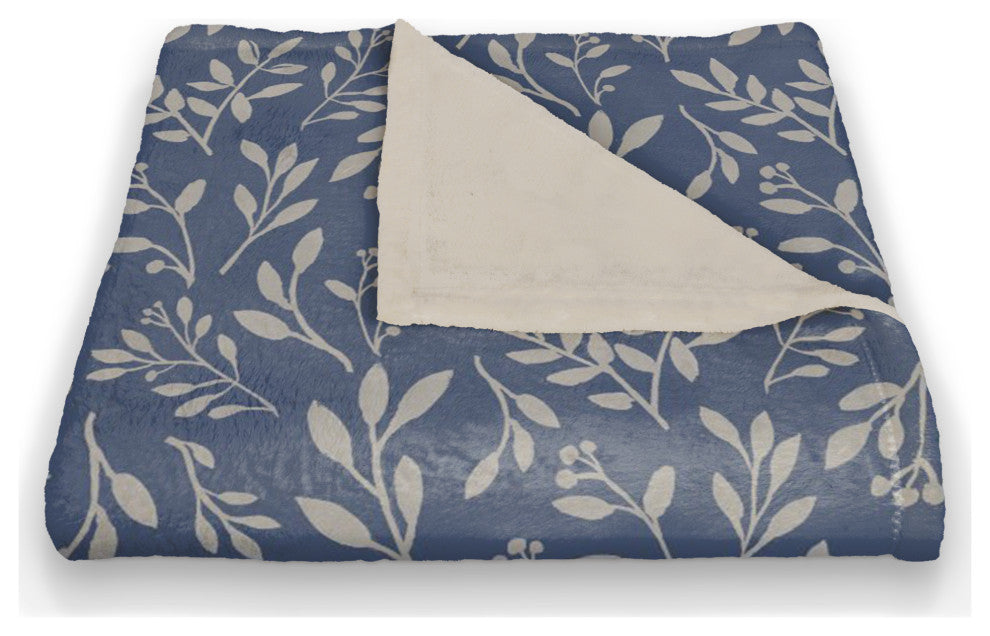 Navy Delicate Floral 50 x 60 Coral Fleece Blanket