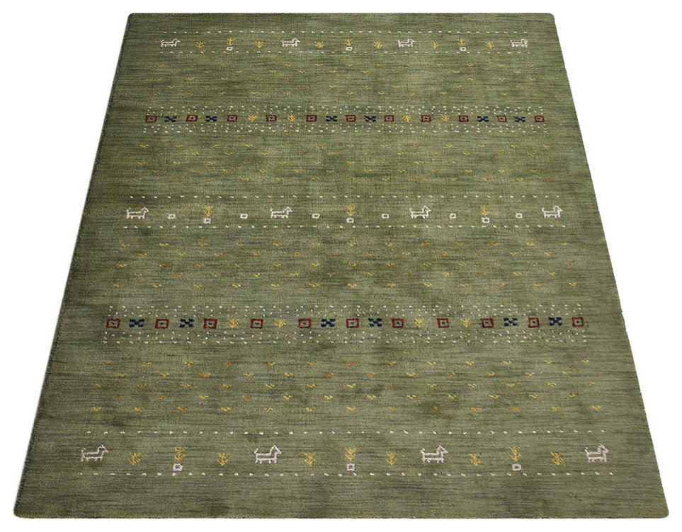 HAND KNOTTED LOOM WOOL ECO-FRIENDLY AREA RUGS - Rectangle, Green, Contemporary