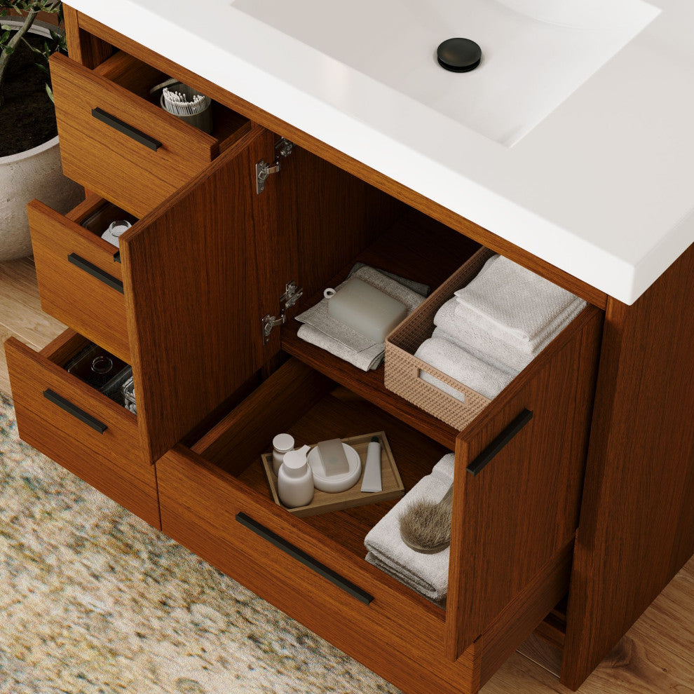 The Sacha Bathroom Vanity, Teak, 36", Single Sink, Freestanding