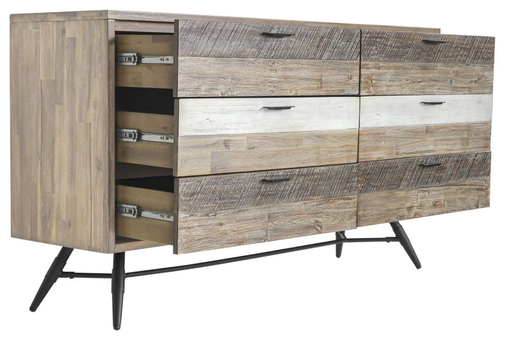 Bridges 6 Drawer Dresser, Two Tone Acacia Wood