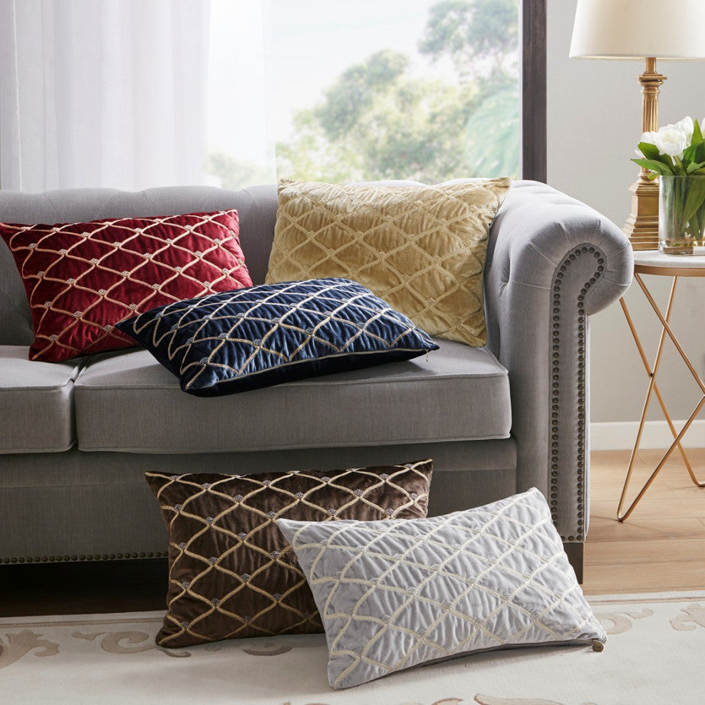 Croscill Aumont Velvet Oblong Pillow, Goose Feather, Navy Blue