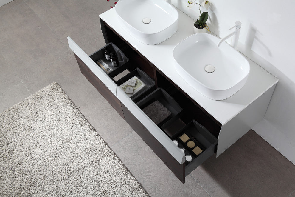 Ronda Wall Mount Vanity, Smoke Gray Oak, 55"