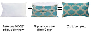 Safi Jacquard Lumbar 2 Pieces Pillow Shell Set, Deep Teal, 14"x26"