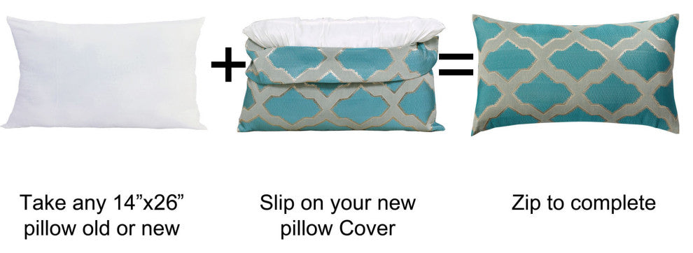 Safi Jacquard Lumbar 2 Pieces Pillow Shell Set, Deep Teal, 14"x26"