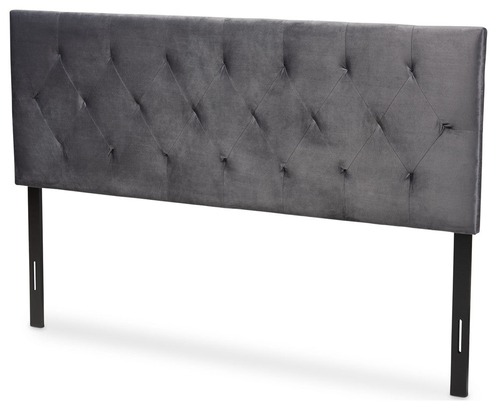Francesca Modern Velvet Fabric Upholstered Headboard Queen, Gray