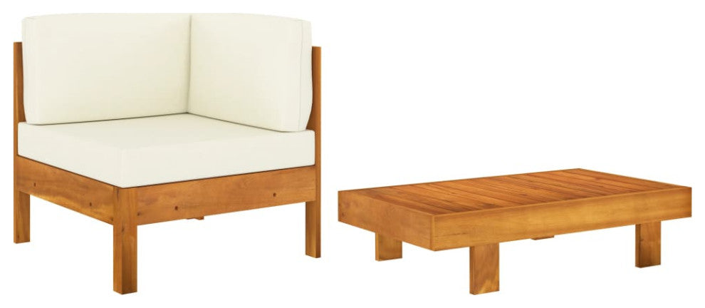 vidaXL 2 Piece Patio Lounge Set With Cream White Cushions Acacia Wood