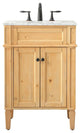 Home Living Vanity with Carrara White Marble Countertop, Natural Wood, 24", Single Sink