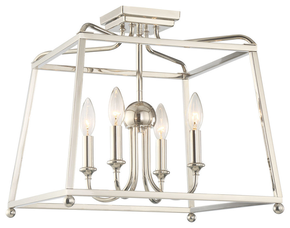 Sylvan 4 Light Ceiling Mount in Polished Nickel with White Silk