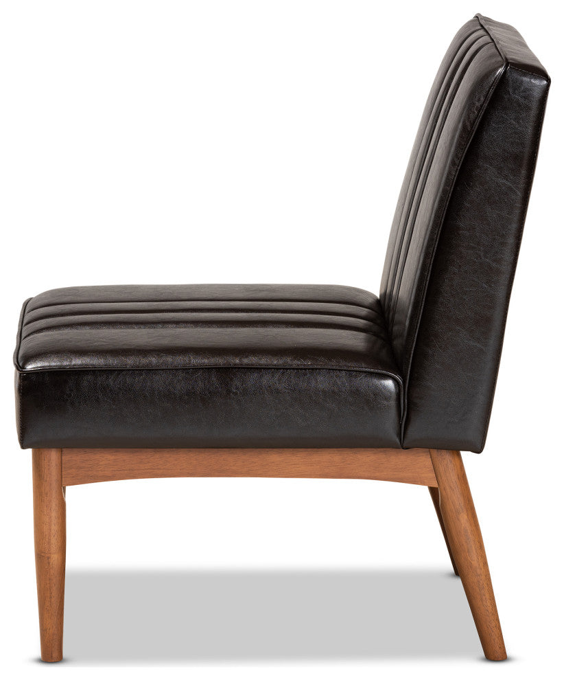 Daymond Modern Dark Brown Faux Leather Walnut Brown Finished Wood Dining Chair