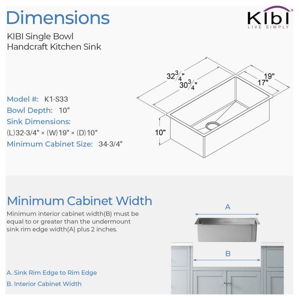 KIBI Handcrafted Undermount Single Bowl 16 gauge Stainless Steel Kitchen Sink, 3