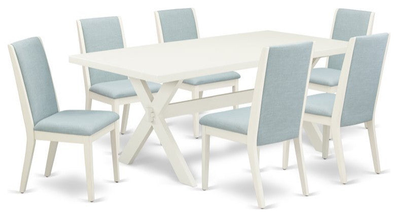 7-Piece Set, Table and 6 Chairs, Linen Fabric, Medium Size Table