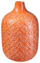 Ceramic Vase in Narrow Mouth, Diamond Pattern Design Gloss Orange Finish, Large