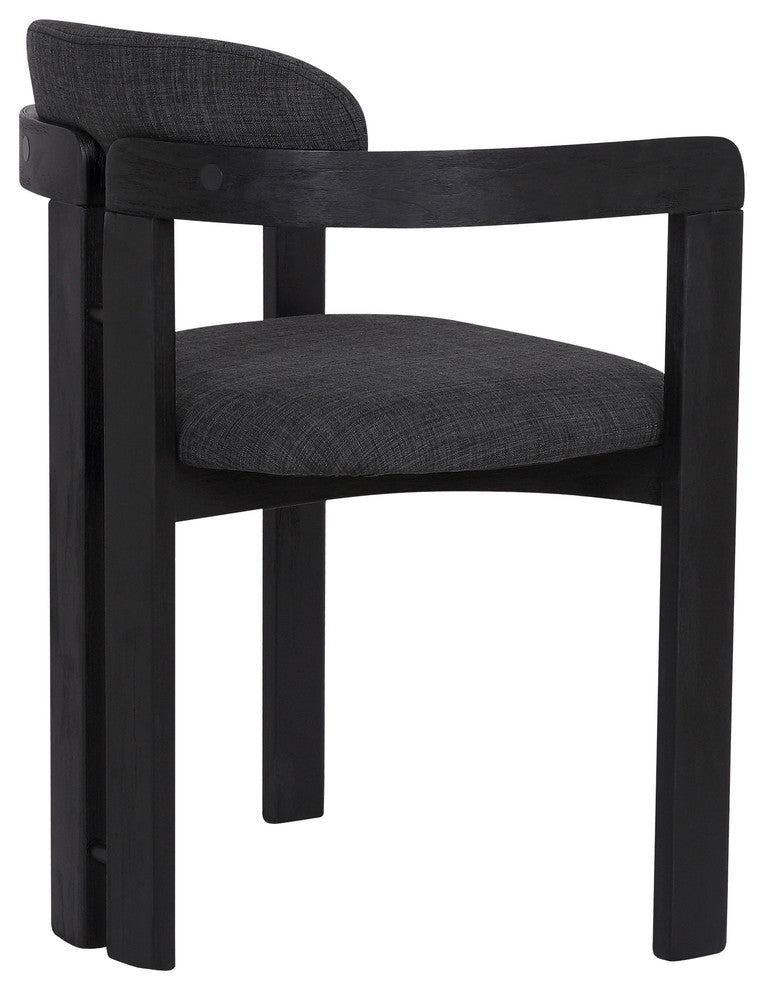 Byrnes Dining Chair, Black Brushed Wood Finish and Charcoal Fabric, Set of 2