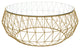 LeisureMod MD39GG Malibu Modern Round Glass Gold Coffee Table With Metal Base