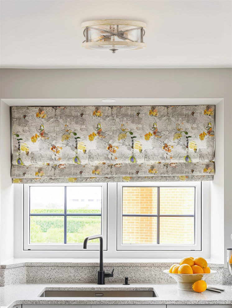 Kira Home Blaylock 13" Farmhouse Flush Mount Close to Ceiling Light, Hammered
