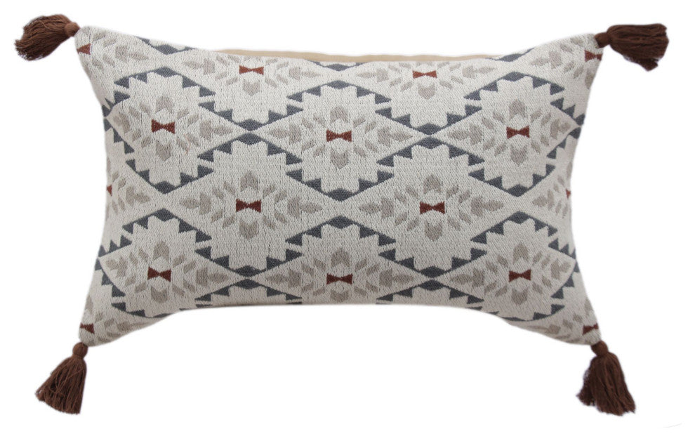 Gray Machine Woven with Tassels Riverbirch Throw Pillow, 16" x 26"