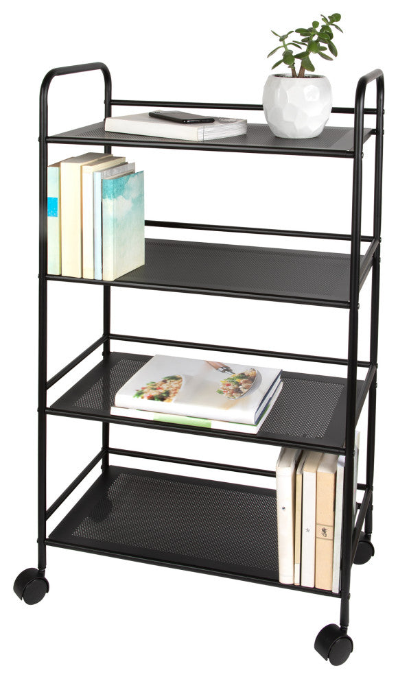 4 Tier Metal Cart with Wheels, Black