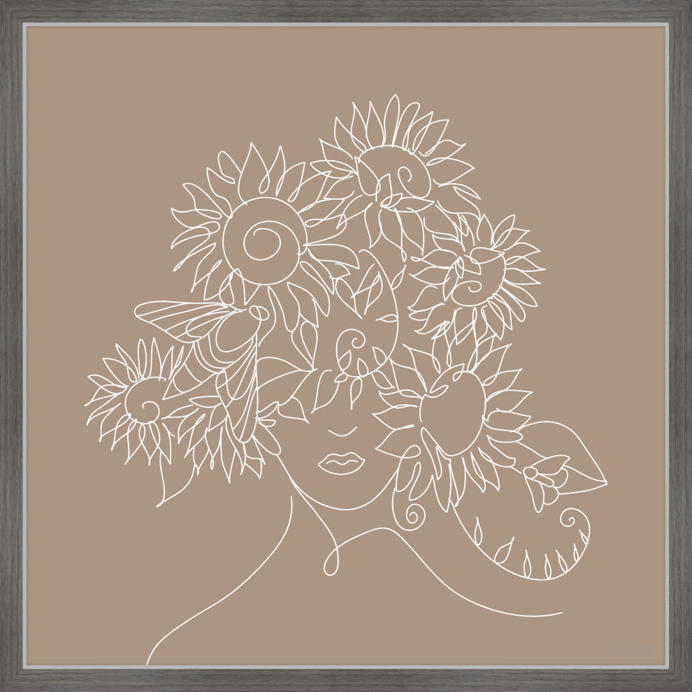 "Sunflower Outline" Framed Painting Print, 18x18