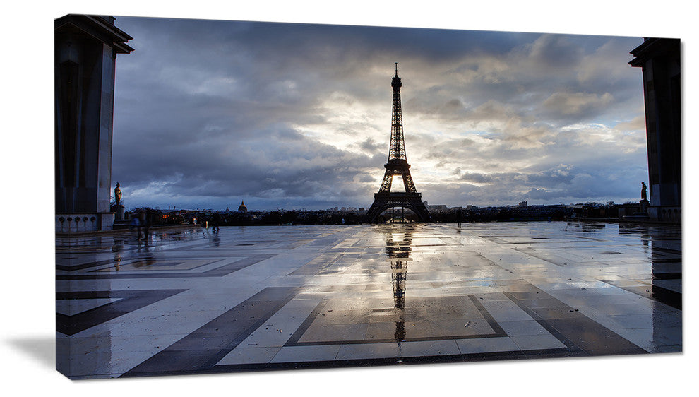 Reflection of Paris Eiffel TowerWith Clouds, Canvas Art Print, 32"x16"