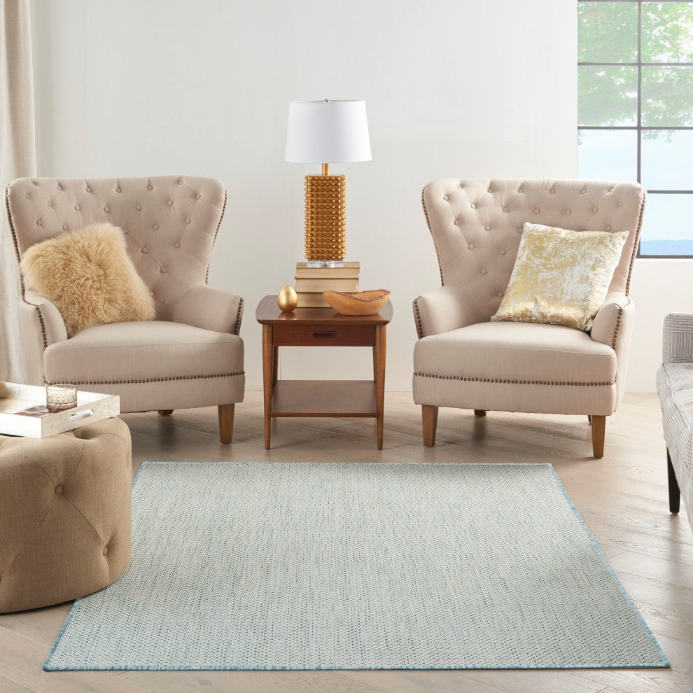 Nourison Courtyard 4' x 6' Ivory Aqua Modern Area Rug