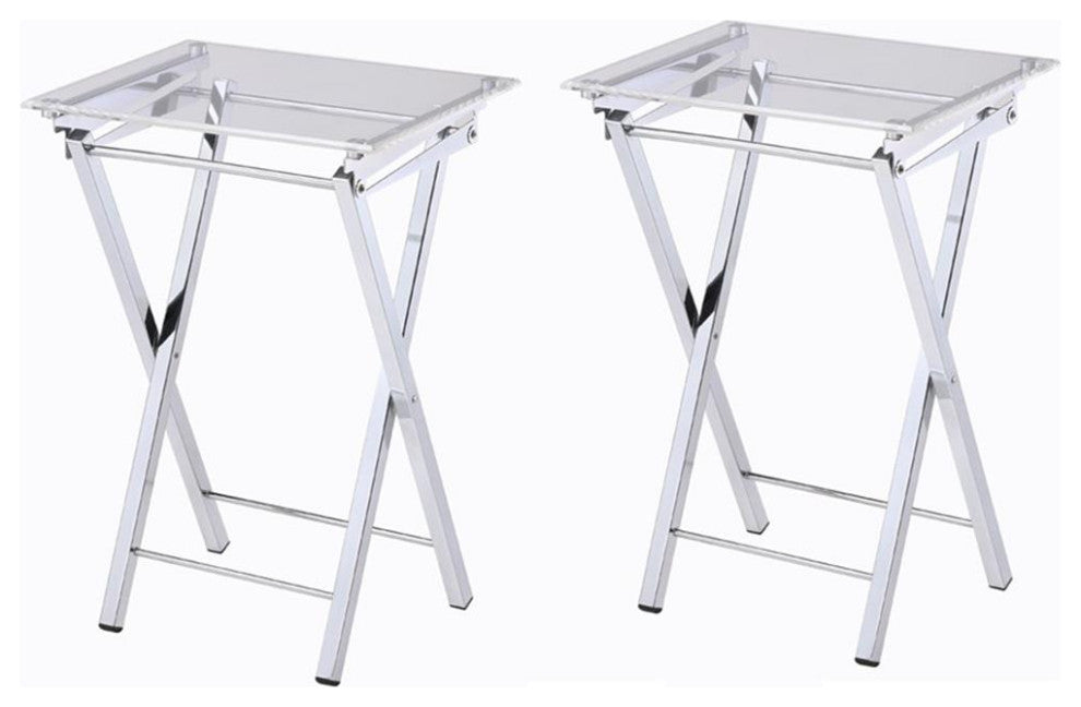 Pemberly Row Acrylic Metal Folding Tray Table in Chrome (Set of 2)