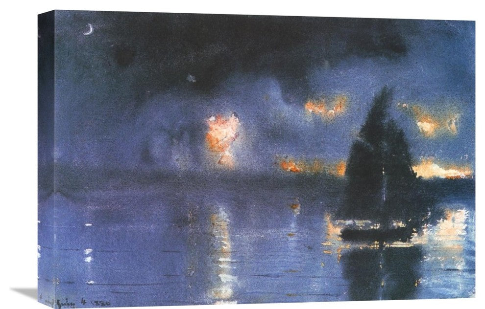 "Sailboat And Fourth Of July Fireworks" Artwork, 22"x15"