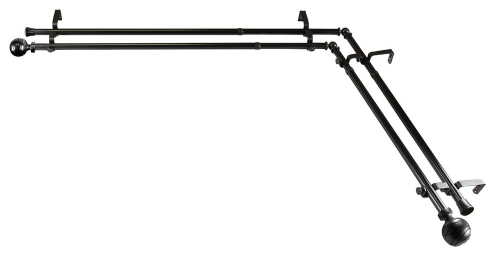 Etched Corner Window Double 13/16" Curtain Rod, Black, 66-120"
